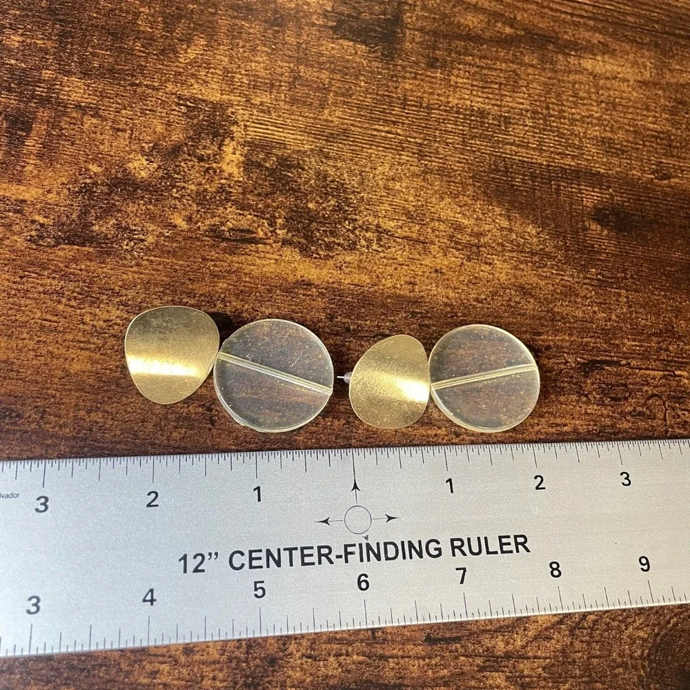 Vintage‎ Gold Tone Earrings Disc Drop Clear Glitter Acrylic Large Boho Statement
